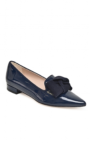 House of Bruar Ladies Patent Suede Bow Slipper, Patent Navy