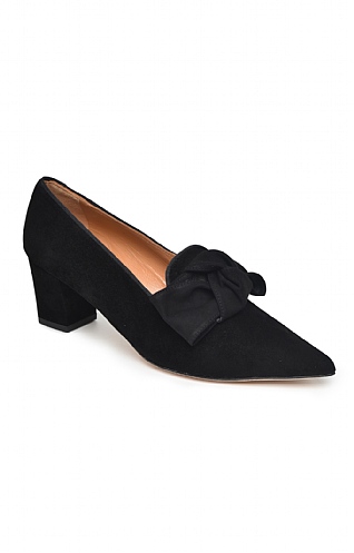 House of Bruar Ladies Mid Heel Suede Bow Shoe - Black, Black