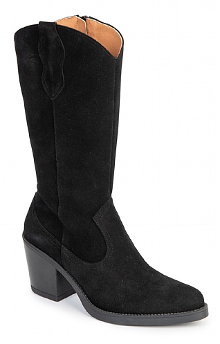 House of Bruar Ladies Suede Cowboy Boot - Black, Black