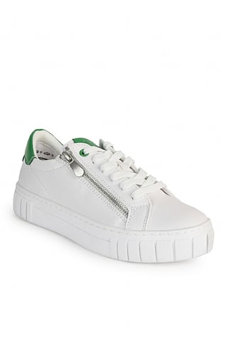 Ladies Marco Tozzi Zip Side Sneaker, White/Green