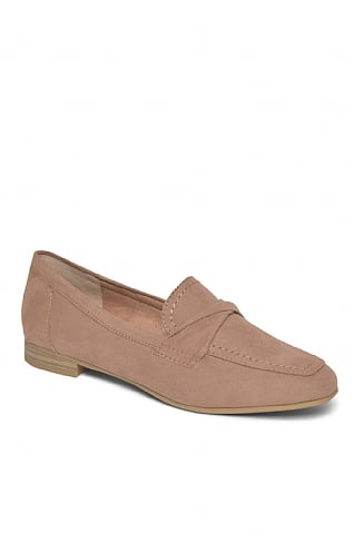 Ladies Marco Tozzi Suede Loafer with Pleat, Nude