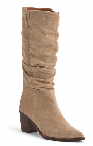 House Of Bruar Ladies Ruched High Heel Boots, Beige Suede