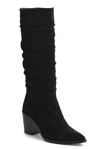 House Of Bruar Ladies Ruched High Heel Boots, Black Suede