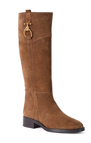 House Of Bruar Ladies Tall Boot With Buckle, Tan Suede