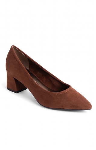 Ladies Marco Tozzi Suede Court Shoe, Cognac