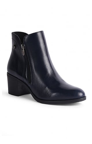 Toni Pons Ladies Leather Block Heel Zip Ankle Boot - Navy Blue, Navy