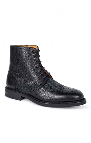 House of Bruar Tweed Brogue Boot, Black/Charcoal Herringbone