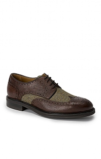 House of Bruar British Pure New Wool Tweed Brogue Shoe, Dark Brown/Green Lovat