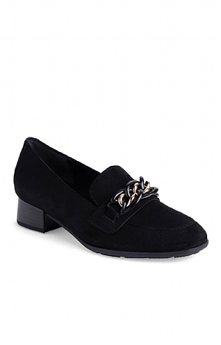 Gabor Ladies Chain Suede Loafers - Black, Black