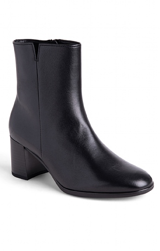 Gabor Ladies Heeled Plain Leather Ankle Boots - Black, Black