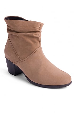 Gabor Ladies Heeled Ruched Suede Ankle Boots, Tan