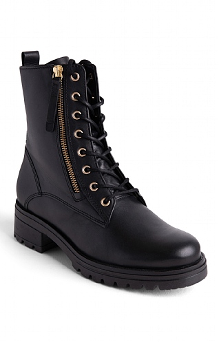 Gabor Ladies Track Sole Zip/Lace Boots - Black, Black