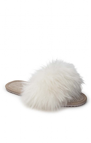 House of Bruar Ladies Fluffy Slip Ons - Ivory, Ivory