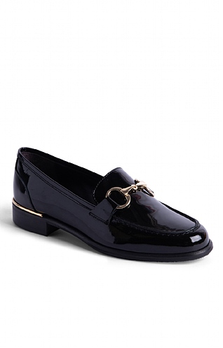 House Of Bruar Ladies Penny Loafers with Gold Detail, Black Patent