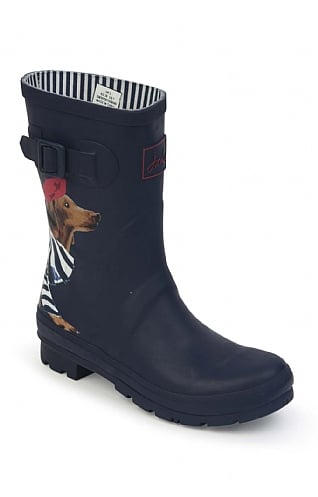 Ladies Joules Molly Mid-Height Printed Wellies, Navy Sausage Dog
