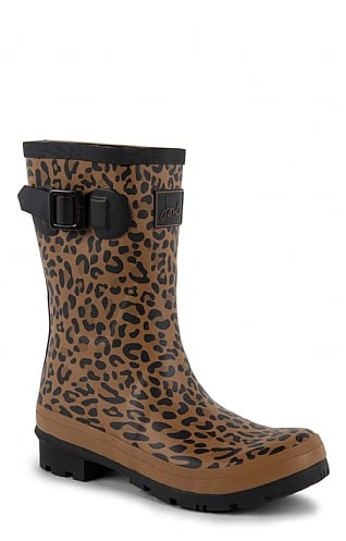 Ladies Joules Molly Mid-Height Printed Wellies, Tan Leopard