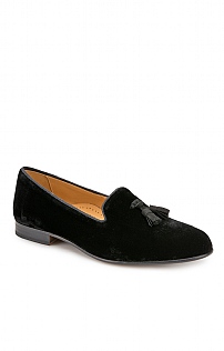 House of Bruar Mens Velvet Tassel Slipper - Black, Black