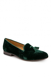 House of Bruar Mens Velvet Tassel Slipper, Dark Green