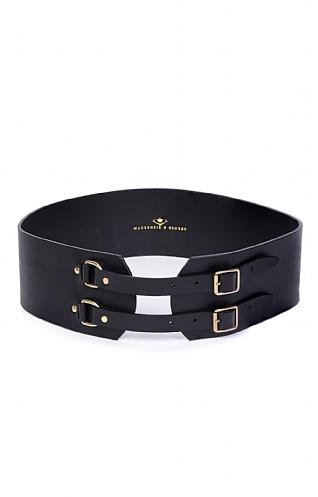 Mackenzie & George Ladies Wide Double Buckle Leather Belt - Black, Black