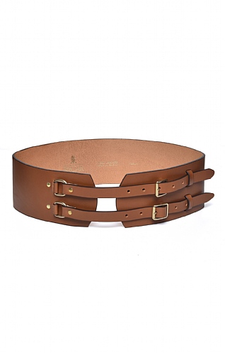 Mackenzie & George Ladies Wide Double Buckle Leather Belt, Tan