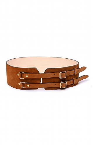 Mackenzie & George Ladies Wide Double Buckle Suede Belt - Gold, Gold