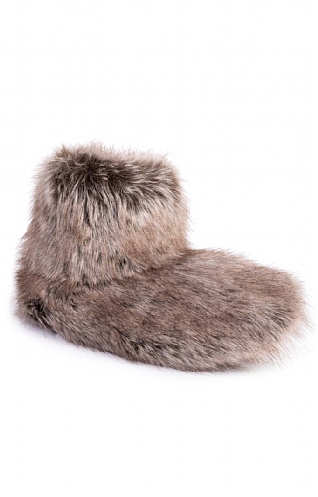 Ladies Faux Fur Slipper Boots - Truffle