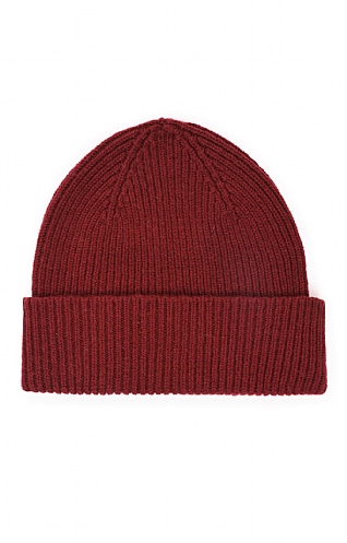 Robert Mackie Lambswool Ribbed Beanie, Bordeaux