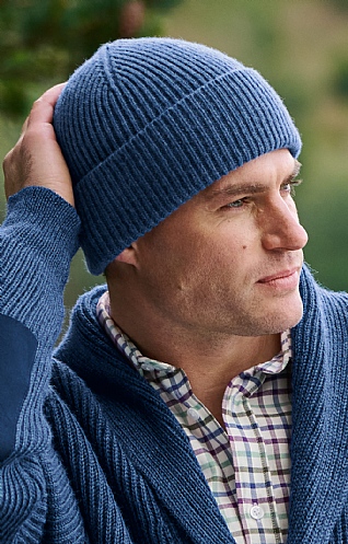 Robert Mackie Lambswool Ribbed Beanie, Jeans