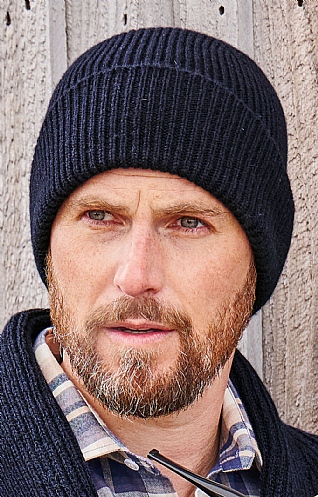 Robert Mackie Lambswool Ribbed Beanie - Navy Blue