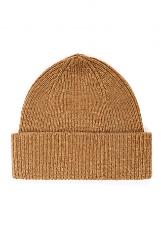 Robert Mackie Lambswool Ribbed Beanie, Tobacco