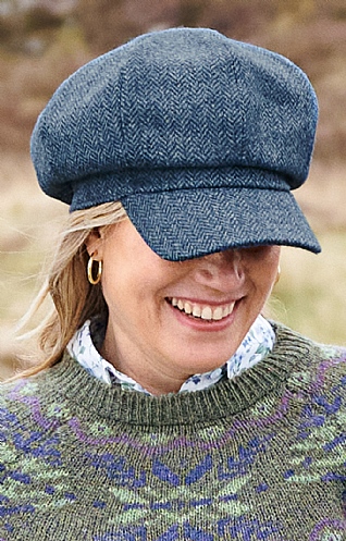 House of Bruar Ladies Tweed 8 Piece Cap, Midnight Blue Herringbone