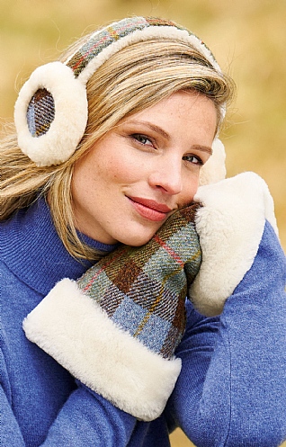 House of Bruar Harris Tweed Earmuffs, Blue Harris