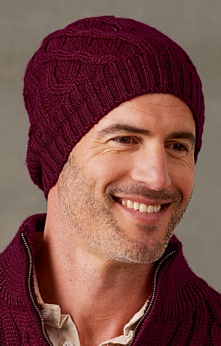 House of Bruar Ladies Pure New Wool Aran Beanie - Burgundy red, Burgundy