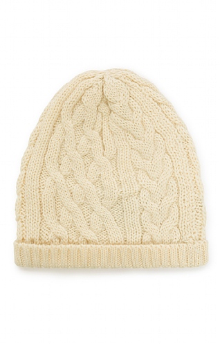 House of Bruar Ladies Pure New Wool Aran Beanie - Ecru beige, Ecru