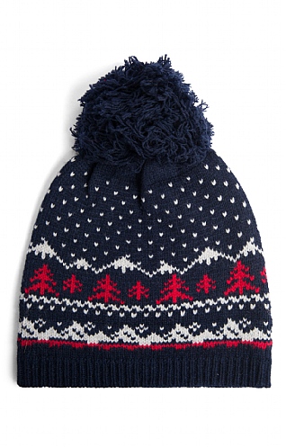 House of Bruar Ladies Lambswool Christmas Beanie - Navy Blue, Navy