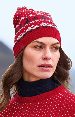 House of Bruar Ladies Lambswool Christmas Beanie - Red, Red