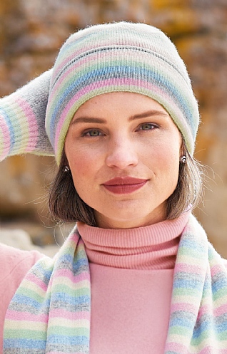 House of Bruar Ladies Cashmere Stripe Beanie, Pastel