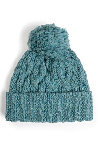 McConnell Woollen Mills Ladies Cable Hat with Pompom, Duck Egg
