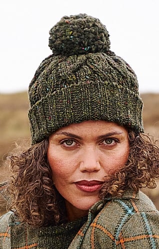 McConnell Woollen Mills Ladies Cable Hat with Pompom, Forest