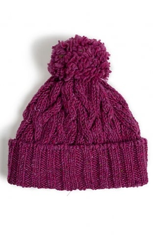 McConnell Woollen Mills Ladies Cable Hat with Pompom, Fuchsia