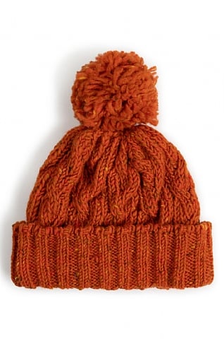 McConnell Woollen Mills Ladies Cable Hat with Pompom, Tangerine