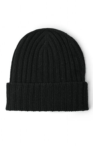 House Of Bruar Cashmere Rib Beanie - Black, Black