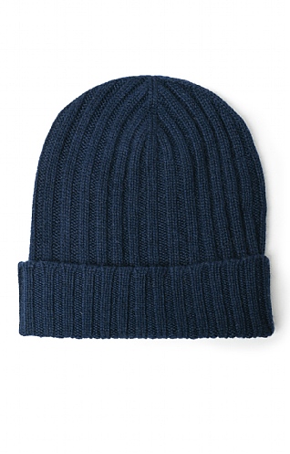 House Of Bruar Cashmere Rib Beanie - Navy Blue, Navy