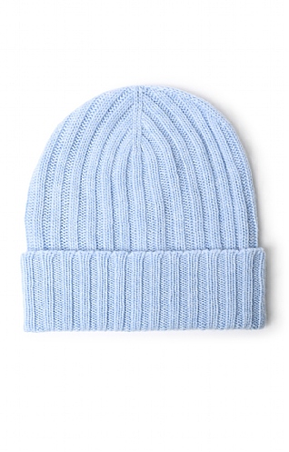 House Of Bruar Cashmere Rib Beanie, Sky Blue