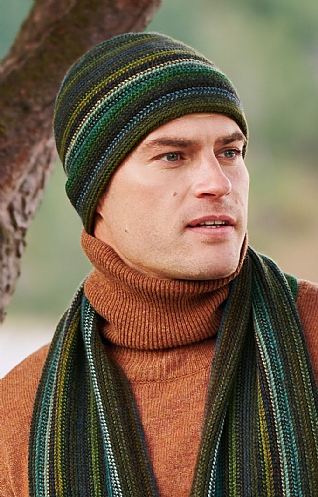 House Of Bruar Ladies Lambswool Striped Beanie - Green