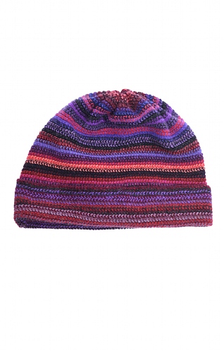 House Of Bruar Ladies Lambswool Striped Beanie - Red