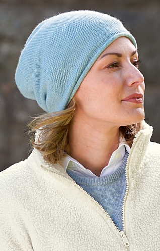 House of Bruar Gauzy Cashmere Beanie, Sky