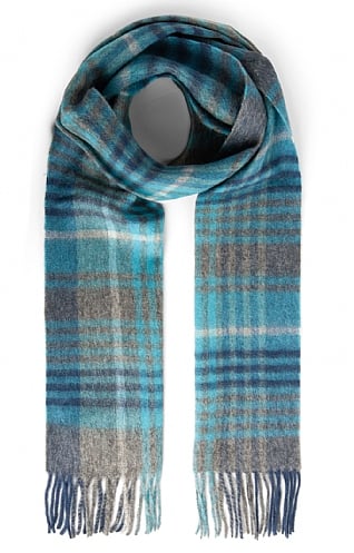 House of Bruar Country Check Lambswool Scarf, Aqua/Grey Plaid