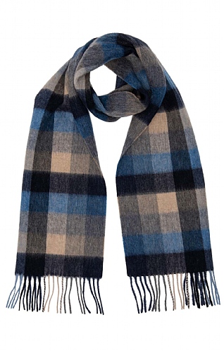 House of Bruar Country Check Lambswool Scarf, Blue Check