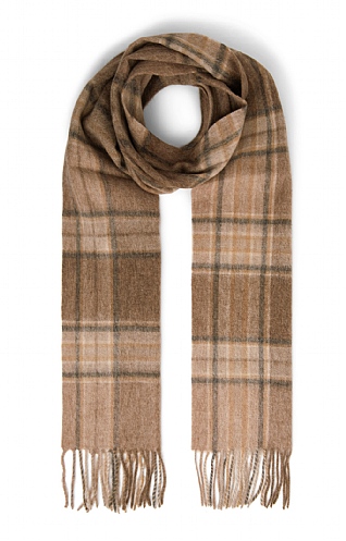 House of Bruar Country Check Lambswool Scarf, Brown Plaid